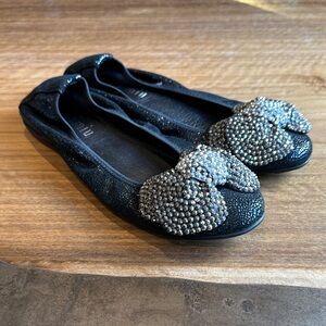 Miu Miu Metallic Black Ballet Flats with Rhinestone Bow Rare!